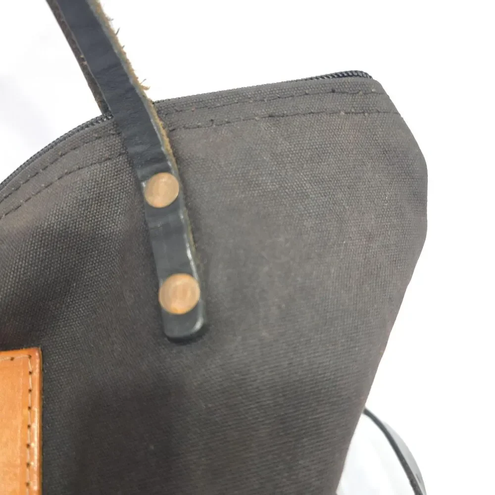 Meanwhile Back On the Farm Black Canvas Leather Convertible Backpack Distressed